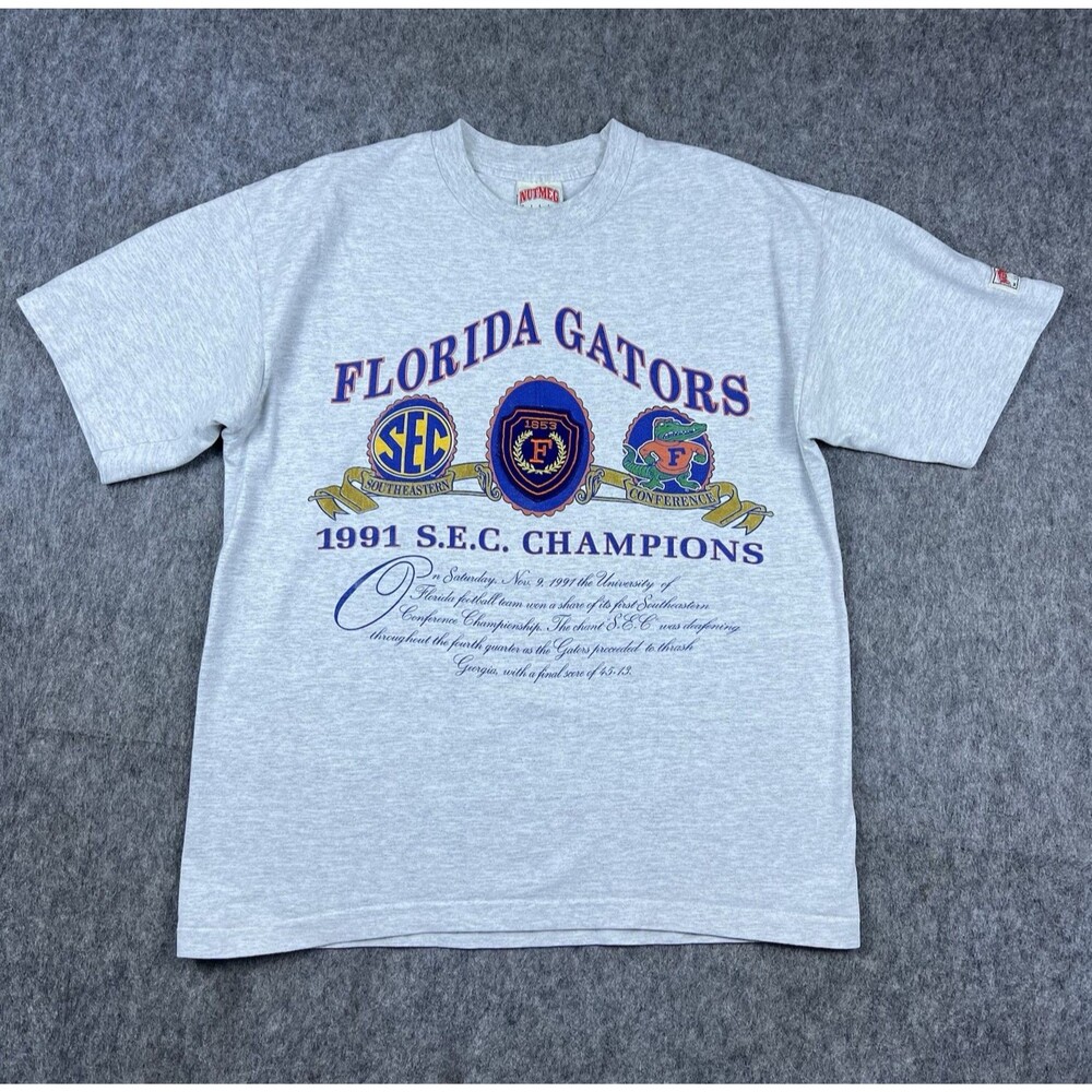 Vtg Nutmeg Mills Men's Florida Gators T-Shirt 1991 SEC Champions USA Gray Size L